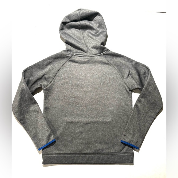 UNDER ARMOUR ColdGear Hoodie Fleece Big Logo Pocket Gray Blue Boy’s Size Youth L - Picture 2 of 8